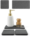 3 Pack Diatomite Stone Sink Tray, Water Absorbing Mat for Kitchen & Bathroom Counter, Quick Dry Soap Dish Makeup Vanity Caddy,Sponge Holder Organizer, Dark Gray 1pc of 8"x 3.8" and 2pcs of 3.8"x 3.8" by Homdiva