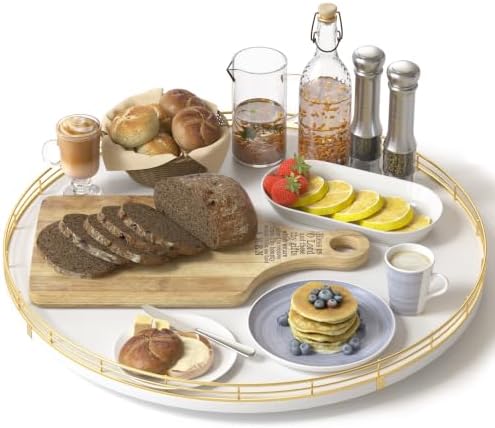 Oroyutor 16-Inch Oak Lazy Susan with Gold Rail and White Finish by Oroyutor