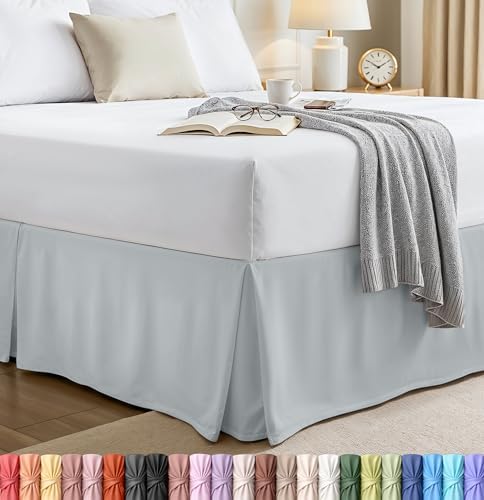 Queen Bed Skirt, Hides Under-Bed Storage 16 Inch Drop, Pleated, Light Grey by UTOPIABEDDING