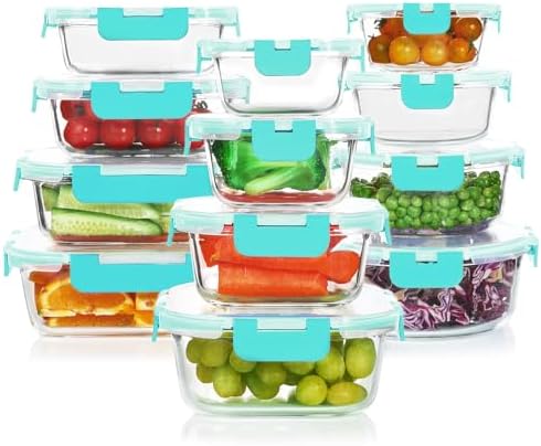 KOMUEE 24 Pieces Glass Food Storage Containers Set, Green by KOMUEEUS