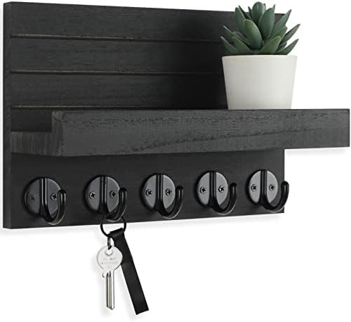 Lwenki Key Holder for Wall, Decorative Key and Mail Holder with Shelf Has Large Hooks for Bags, Coats, Umbrella – Paulownia Wood Key Hanger with Mounting Hardware (9.8”W x 6.7”H x 4.2”D) by Lwenki