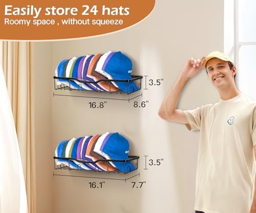 KEETDY Metal Hat Racks for Baseball Caps Wall Hat Organizer Fit 48 Caps Holder, 4 Packs Sturdy Wall Mounted Hat Storage Organizer, Black, Patent: US D1,041,201 S - Image 3