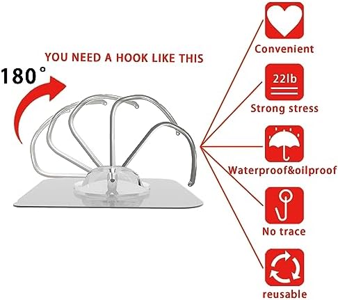 Latoxcaa Heavy Duty Adhesive Wall Hooks - Strong & Transparent, Hold up to 22lb, Waterproof & Reusable, Ideal for Kitchen, Bathroom, and Office (20 Pack) - Image 4
