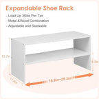 2 Pack Expandable White Shoe Rack Organizer for Closet, 2-Tier Stackable Shoe Storage Shelf, Small Iron Wood Combination Shoe Shelves for Closets,Entryway,Front Door, Narrow Space,Hallway,15-24 Pairs - Image 2