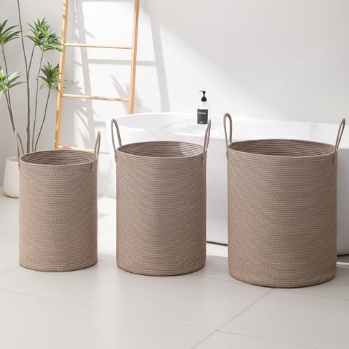 Laundry Basket Hamper Tall Rope Storage Woven for Blanket toys Dirty Clothes in Living Room Bathroom Bedroom (Tan, 80L/21.3Gal) - Image 6