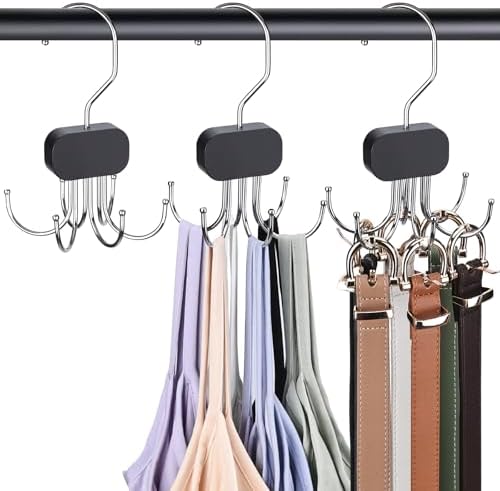3 Pack Tank Top Hangers, Premium Bra Hanger for Closet Organizer | 2026 Upgraded Design, 360° Rotating & Foldable, Space Saving Wooden Hanger for Tank Tops, Bras, Belts and More (Black) by DraxzorDirect
