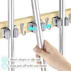 OUTNILI Mop and Broom Holder Wall Mount - Light Wood Broom Mop Hanger - Wall Mounted Garden Tool Rack Organizer for Closet Garage Laundry Room Kitchen With 4 Slots & 4 Hooks - Image 2