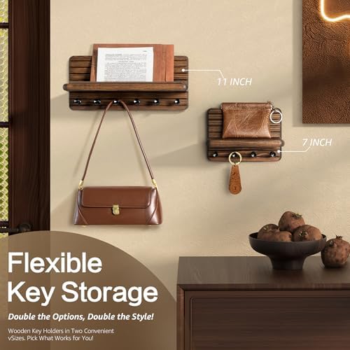 RebeeVision Small Key Holder Wall Mount with 4 Key Hook for Entryway, Brown - Image 5