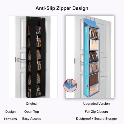 Lirex Over The Door Purse Organizer & Purse Shelf for Closet – Handbag Storage Organizer with Purse Hanger. Perfect for Scarves, Hats, and Leggings. L (15.7'' x 5.7'' x 68''), Blue - Image 4