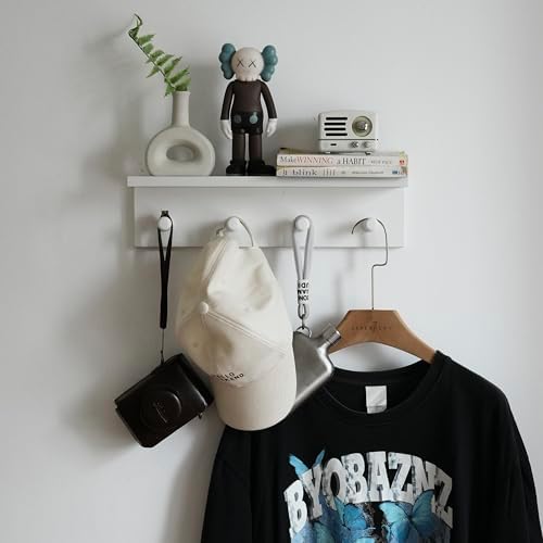Entrance Coat Rack ，Coat Hooks, Wall-Mounted Wooden Hook Rack, Wall-Mounted Shelves are Very Suitable (White Color Finish—A-1) - Image 3