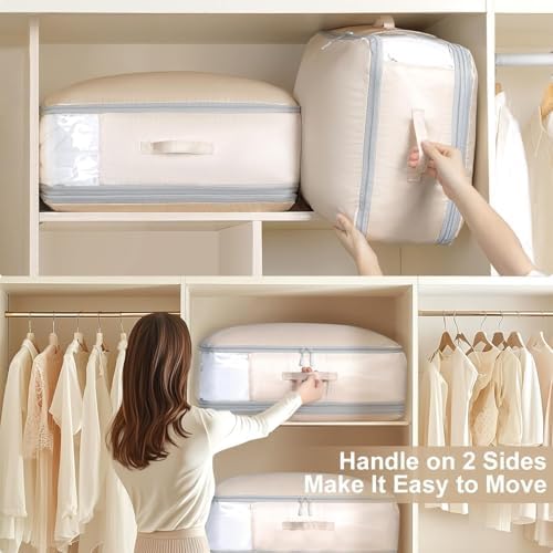 DIMJ Comforter Storage Bag - Large Capacity Ultra Space Saving Self Compression Organize for Duvet, Pillow, Bedding, Blanket Storage Organizer Nylon Compression Bags - Image 4