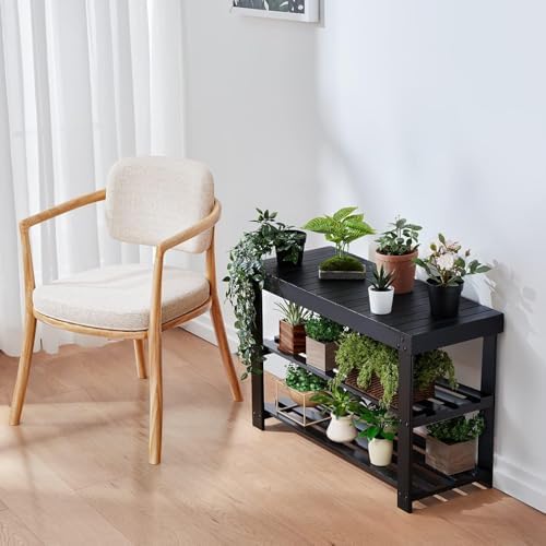 Pipishell 3 Tier Bamboo Shoe Rack Bench for Entryway, Black - Image 6