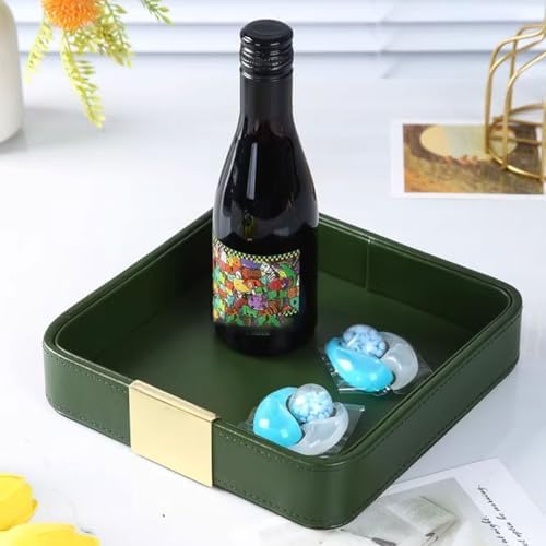 Luxury Leather Desktop Storage Tray | Decorative Catchall Organizer for Entryway Table | Holds Jewelry, Watches, Keys, Phone, Wallet | Available in Metal Black, Gray, Green (Green) - Image 3
