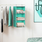 Simple Houseware 3 Shelf Hanging Closet Organizer, Turquoise | 3 Shelf Hanging Closet Organizer with Front Stopper - Image 2