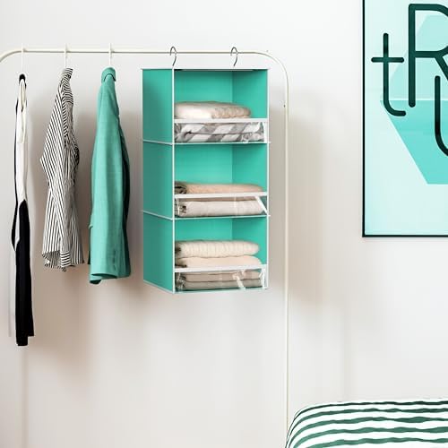 Simple Houseware 3 Shelf Hanging Closet Organizer, Turquoise | 3 Shelf Hanging Closet Organizer with Front Stopper - Image 2