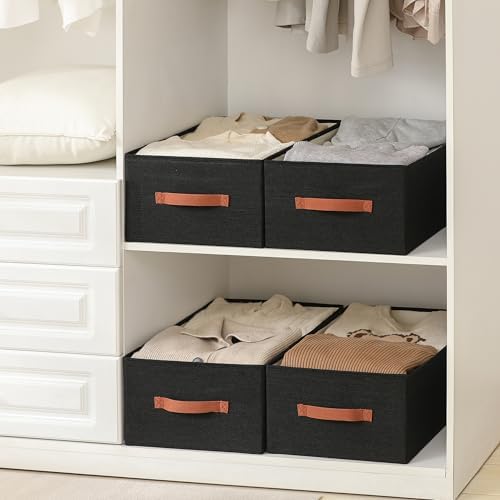 linen closet organizers and storage, 3 Pack Large Storage Baskets, Washable, Clothing Storage Bins with Handle, Closet Organizer for Storage Sweater,Sheets (Black, 18½"x13½x8½) - Image 4