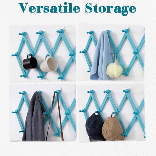 SCUNDA Beachy Coastal Wall Rack with 16 Hanging Hooks, Beach Decorations for Home, Nautical Style Wall Mounted Wood Coat Rack(Rustic Blue) - Image 4