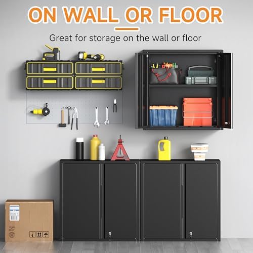 Metal Garage Wall Cabinet with 2 Doors and 1 Adjustable Shelf,Lockable Floating Tool Cabinet with Pegboard,Black Steel Storage Cabinet for Kitchen,Office,Garage,Laundry,Warehouse(Black, 26" H) - Image 6