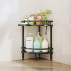 HapiRm Standing Corner Shower Caddy - 2 Tier Shower Organizer Corner with Soap Holder and 2 Hooks, Rustproof Bathroom Storage Shelves with Adhesives, Black by HapiRm