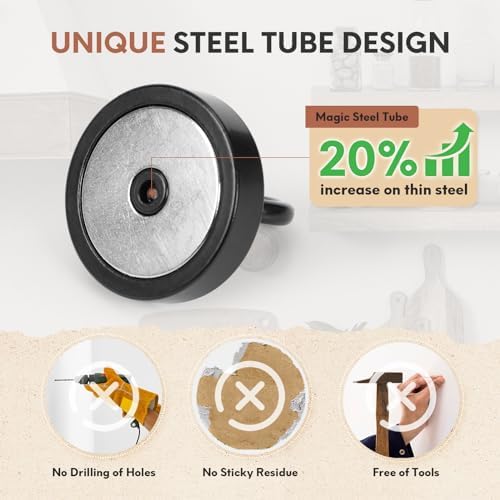 Neosmuk Magnetic Hooks Steel Tube Design for Cruise,100lb+ Black,10 Pack - Image 3