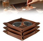 3 PACK PU Leather Jewelry Valet Tray Organizer, Foldable & Portable Catch All Bowl for Entryway Table, Nightstand, Desk & Travel | Storage Dish for Keys, Watch, Coin, Glasses (Brown) by Ricomboo
