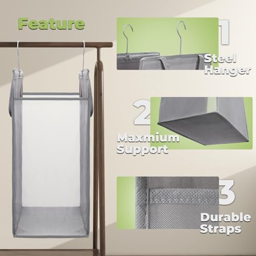 FENTEC 1 Pack Grey Hanging Laundry Hamper，Laundry Hamper Bag with Handles - Image 3