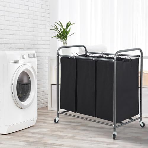 STORAGE MANIAC 3 Section Laundry Sorter, 35.6 Gal (135 L) Laundry Hamper Cart with Heavy Duty Rolling Lockable Wheels and Removable Bags, Clothes Organizer Basket Separator Hamper, Black - Image 6