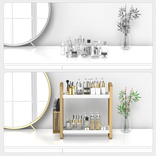 LEMIKKLE Bathroom Counter Organizer with Basket, Perfume,Makeup Organizers for Vanity,Storage Organizers for Bathroom, Kitchen, Dresser（White） - Image 5