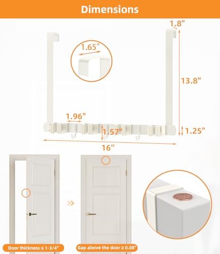 Broom Holder Over The Door with Hooks -304 Stainless Steel (light beige) - Image 7