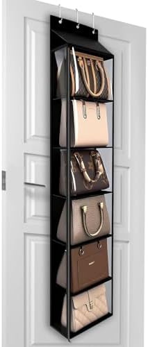Lirex Over The Door Purse Organizer & Purse Shelf for Closet – Handbag Storage Organizer with Purse Hanger. Perfect for Scarves, Hats, and Leggings. S (11.8'' x 5'' x 51.6''), Black by Lirex