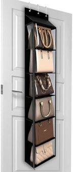 Lirex Over The Door Purse Organizer & Purse Shelf for Closet – Handbag Storage Organizer with Purse Hanger. Perfect for Scarves, Hats, and Leggings. S (11.8'' x 5'' x 51.6''), Black by Lirex