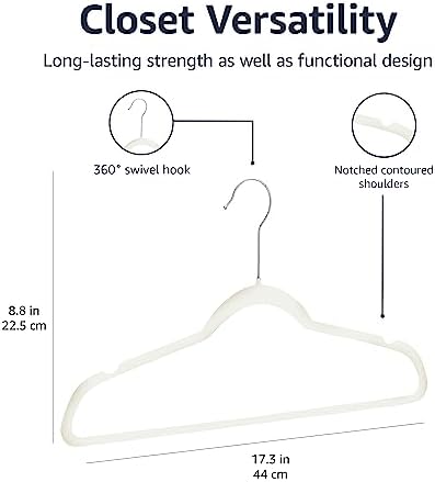 Amazon Basics Slim Velvet Non-Slip Space Saving Suit Clothes Hangers for Closet Organization, Ivory/Beige, 100-Pack - Image 5