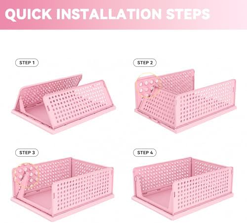 Pink Girl Closet Organizers and Storage Stackable Plastic Drawer Basket for Clothing Stackable Storage Bins Shelf Storage Container for RV Closet Wardrobe Bedroom Bathroom Playroom 6 Pack - Image 7