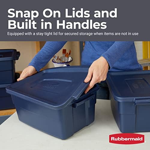 Rubbermaid Roughneck Tote 3 Gal, 6 Pack, Made in USA, Dark Indigo Metallic, Rugged Plastic Stackable Storage Bins with Lids and Handles - Image 3