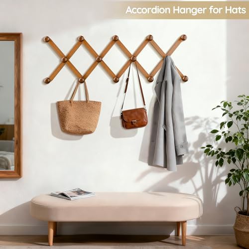 WGFKVAS Hat Rack for Wall with 14 Hooks, Solid Wooden - Image 5