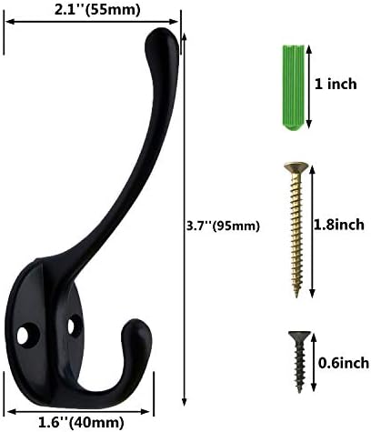 IBosins Wall Mounted Coat Rack, 2 Pack Vintage Wood with 8 Black Hooks - Image 4