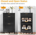 2-Flip Drawer Shoe Cabinet Narrow Entryway Rack, Black - Image 6
