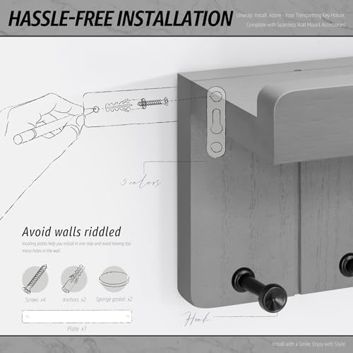 Rebee Vision Key Holder Wall Mount with Shelf for Home Decor, Light Gray - Image 6