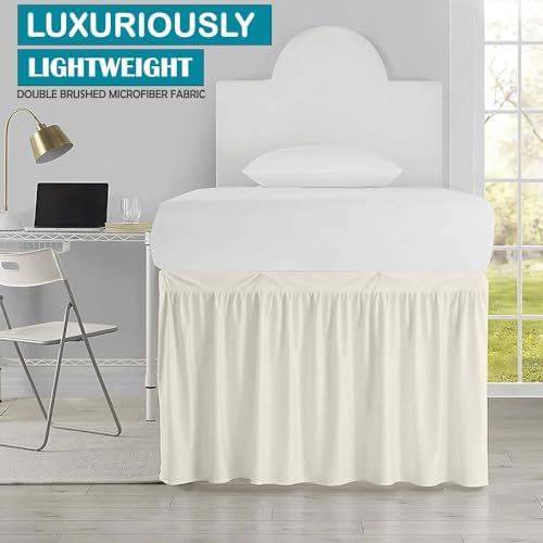 Dorm Bed Skirt- Ruffled Dorm Sized Bed Skirt- Extra Long Dorm Bed Skirt- College Dorm Room Bed Skirt Twin XL- 32 Inch Tailored Drop- 100% Microfiber Dorm Room Bed Skirt- Ivory, Twin XL/32 Drop - Image 2