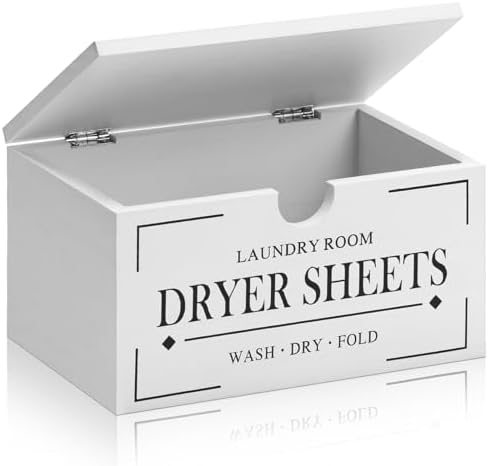 HouseJoy Dryer Sheet Holder-White Dryer Sheet Container with Lid,Rustic Farmhouse Wooden Dryer Sheet Dispenser for Fabric Softener Sheets,Laundry Room Decor Organization/Storage by HouseJoy