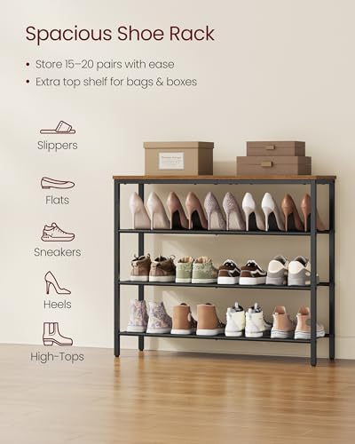 VASAGLE 4-Tier Shoe Rack, 15-20 Pairs, Metal Mesh - Image 4