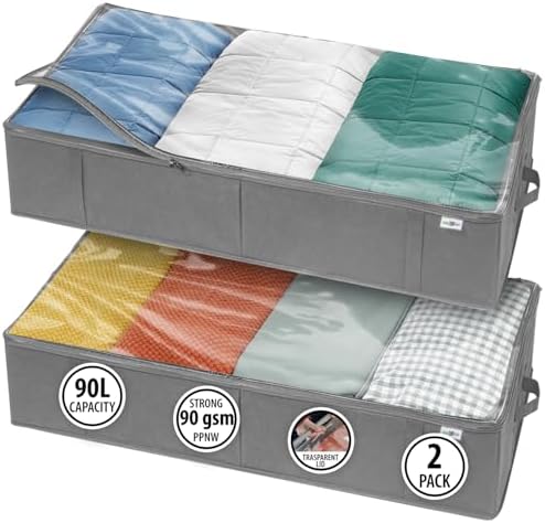 StorageExpert Under Bed Storage Containers, Closet Organizer, Grey, 2 Pack | Under Bed Storage, Foldable Fabric, Large Capacity, Dustproof, Clothes Storage, Blanket Storage, Toy Organizer, Space Saving by StorageExpert