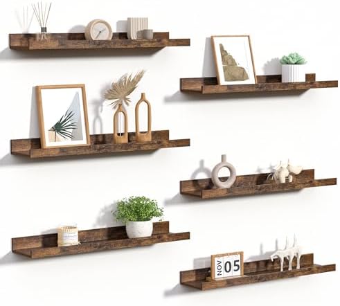 upsimples Floating Shelves for Wall Decor and Storage, Brown, 6Pcs 23.6'' by upsimples