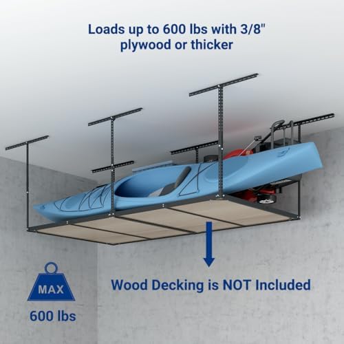 FLEXIMOUNTS 4x8 Overhead Garage Storage Rack, Without Decking, Black - Image 2