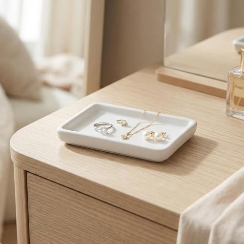 Square Minimalist Ceramic Ring Dish, White Jewelry Tray for Women, Modern Vanity Decor & Organizer, Ideal Engagement Wedding Birthday for Friend Sister - Image 2