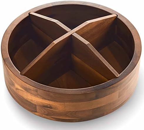 TIDITA 12" Wooden Lazy Susan Organizer with 4 Dividers, High Rim, Rotate by TIDITA