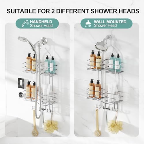 SRIWATANA Shower Caddy Hanging, Shower Organizer with Razor Hooks, Chrome - Image 2