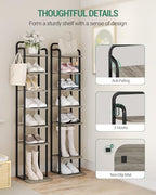 Hzuaneri 8 Tiers Vertical Shoe Rack, Narrow Shoe Tower, Tall Shoes Shelf with 2 Hooks, Adjustable Shelves, Corner Shoes Shelves for Small Spaces, Entryway, Living Room, Greige SR04305B - Image 3