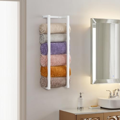 Towel Rack for Rolled Towels, Towel Rack for Bathroom,Wall Mounted Metal Bathroom Organizer, Bath Towel Holder Wall for Modern Small Space Bathroom Towel Storage (White) - Image 3