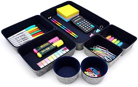 Welaxy 7 Piece Felt Desk Drawer Organizer Storage Bin Navy Catchall Tray - Image 5